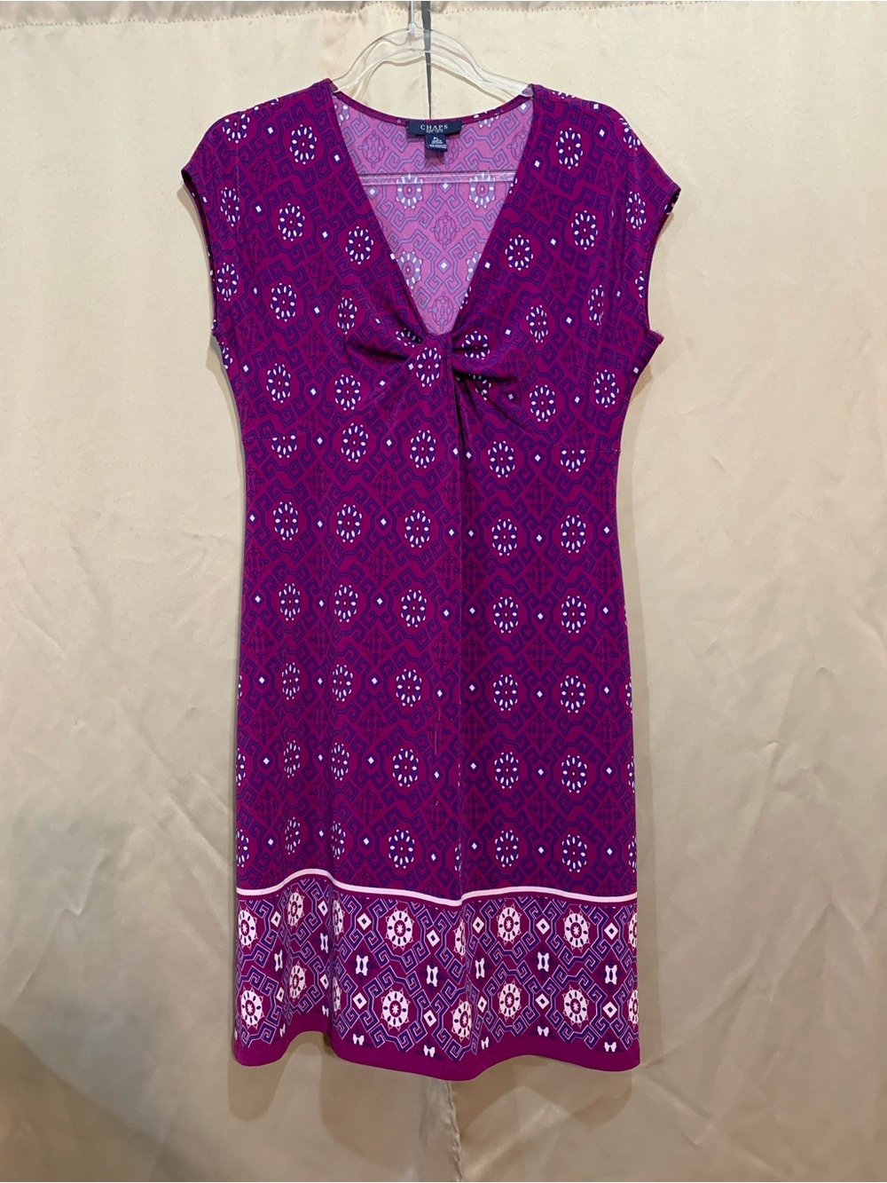 Chaps Purple Patterned Midi Dress with Knot Front 117/4